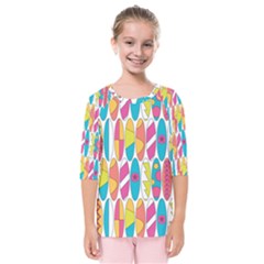 Mini Rainbow Colored Waikiki Surfboards  Kids  Quarter Sleeve Raglan Tee