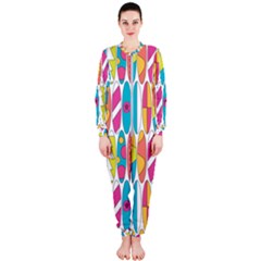 Mini Rainbow Colored Waikiki Surfboards  Onepiece Jumpsuit (ladies)  by PodArtist