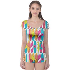 Mini Rainbow Colored Waikiki Surfboards  Boyleg Leotard 