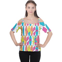 Mini Rainbow Colored Waikiki Surfboards  Cutout Shoulder Tee