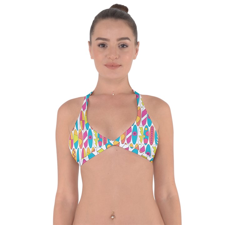 Mini Rainbow Colored Waikiki Surfboards  Halter Neck Bikini Top