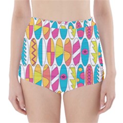 Mini Rainbow Colored Waikiki Surfboards  High-Waisted Bikini Bottoms