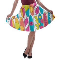 Mini Rainbow Colored Waikiki Surfboards  A-line Skater Skirt