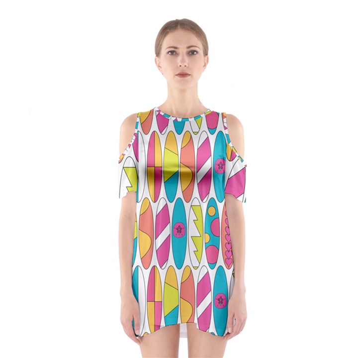 Mini Rainbow Colored Waikiki Surfboards  Shoulder Cutout One Piece Dress