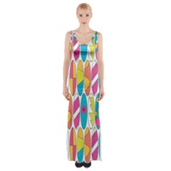 Mini Rainbow Colored Waikiki Surfboards  Maxi Thigh Split Dress