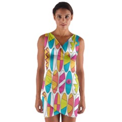 Mini Rainbow Colored Waikiki Surfboards  Wrap Front Bodycon Dress