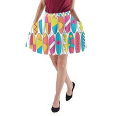 Mini Rainbow Colored Waikiki Surfboards  A-line Pocket Skirt by PodArtist