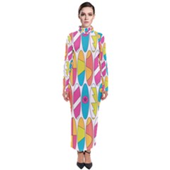 Mini Rainbow Colored Waikiki Surfboards  Turtleneck Maxi Dress