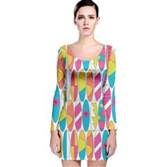 Mini Rainbow Colored Waikiki Surfboards  Long Sleeve Velvet Bodycon Dress