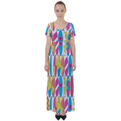 Mini Rainbow Colored Waikiki Surfboards  High Waist Short Sleeve Maxi Dress