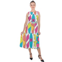 Mini Rainbow Colored Waikiki Surfboards  Midi Tie-Back Chiffon Dress