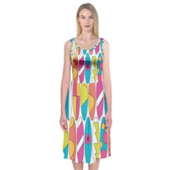 Mini Rainbow Colored Waikiki Surfboards  Midi Sleeveless Dress