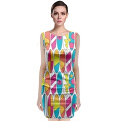 Mini Rainbow Colored Waikiki Surfboards  Classic Sleeveless Midi Dress