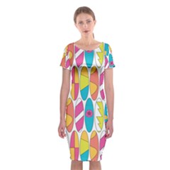 Mini Rainbow Colored Waikiki Surfboards  Classic Short Sleeve Midi Dress