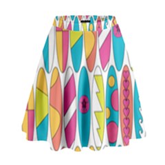 Mini Rainbow Colored Waikiki Surfboards  High Waist Skirt