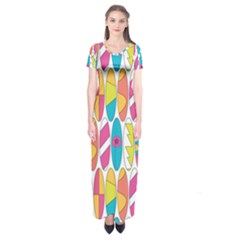 Mini Rainbow Colored Waikiki Surfboards  Short Sleeve Maxi Dress