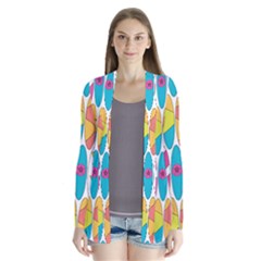 Mini Rainbow Colored Waikiki Surfboards  Drape Collar Cardigan