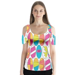 Mini Rainbow Colored Waikiki Surfboards  Butterfly Sleeve Cutout Tee 