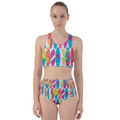 Mini Rainbow Colored Waikiki Surfboards  Racer Back Bikini Set