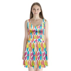 Mini Rainbow Colored Waikiki Surfboards  Split Back Mini Dress 