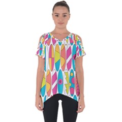 Mini Rainbow Colored Waikiki Surfboards  Cut Out Side Drop Tee by PodArtist