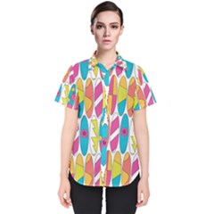 Mini Rainbow Colored Waikiki Surfboards  Women s Short Sleeve Shirt