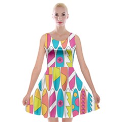 Mini Rainbow Colored Waikiki Surfboards  Velvet Skater Dress