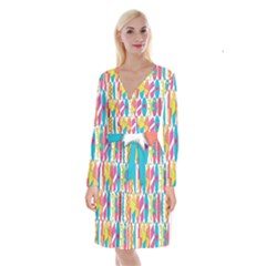 Mini Rainbow Colored Waikiki Surfboards  Long Sleeve Velvet Front Wrap Dress