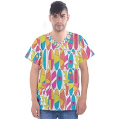 Mini Rainbow Colored Waikiki Surfboards  Men s V-Neck Scrub Top