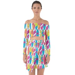 Mini Rainbow Colored Waikiki Surfboards  Off Shoulder Top with Skirt Set