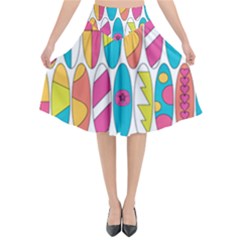 Mini Rainbow Colored Waikiki Surfboards  Flared Midi Skirt