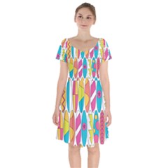 Mini Rainbow Colored Waikiki Surfboards  Short Sleeve Bardot Dress by PodArtist