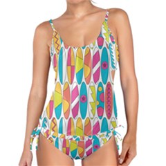 Mini Rainbow Colored Waikiki Surfboards  Tankini Set