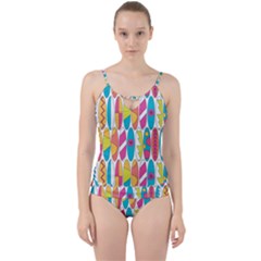 Mini Rainbow Colored Waikiki Surfboards  Cut Out Top Tankini Set