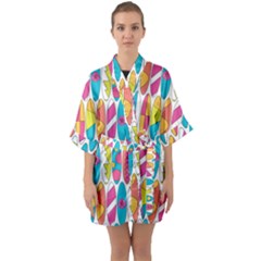 Mini Rainbow Colored Waikiki Surfboards  Quarter Sleeve Kimono Robe