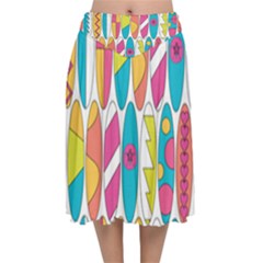 Mini Rainbow Colored Waikiki Surfboards  Velvet Flared Midi Skirt