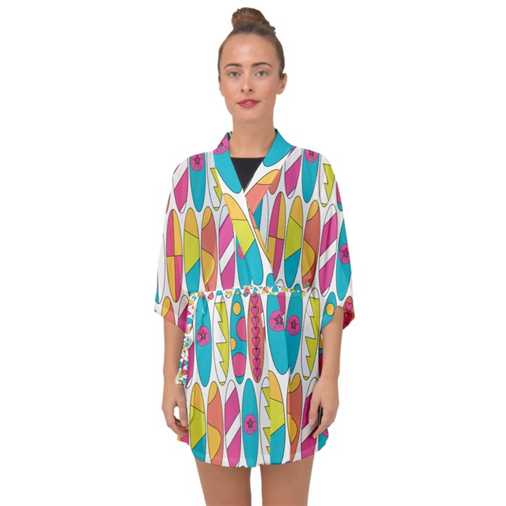 Mini Rainbow Colored Waikiki Surfboards  Half Sleeve Chiffon Kimono