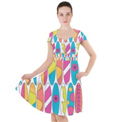 Mini Rainbow Colored Waikiki Surfboards  Cap Sleeve Midi Dress