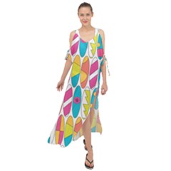 Mini Rainbow Colored Waikiki Surfboards  Maxi Chiffon Cover Up Dress