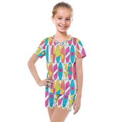 Mini Rainbow Colored Waikiki Surfboards  Kids  Mesh Tee and Shorts Set