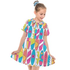 Mini Rainbow Colored Waikiki Surfboards  Kids  Short Sleeve Shirt Dress