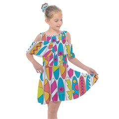 Mini Rainbow Colored Waikiki Surfboards  Kids  Shoulder Cutout Chiffon Dress