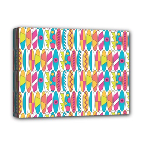 Rainbow Colored Waikiki Surfboards  Deluxe Canvas 16  X 12  (stretched)  by PodArtist