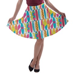 Rainbow Colored Waikiki Surfboards  A-line Skater Skirt by PodArtist