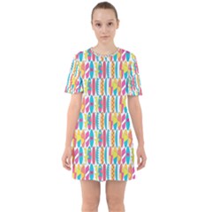 Rainbow Colored Waikiki Surfboards  Sixties Short Sleeve Mini Dress by PodArtist