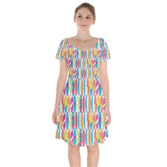 Rainbow Colored Waikiki Surfboards  Short Sleeve Bardot Dress by PodArtist