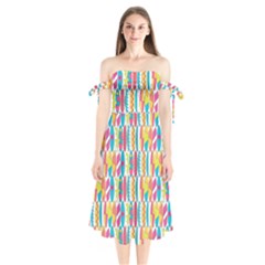 Rainbow Colored Waikiki Surfboards  Shoulder Tie Bardot Midi Dress by PodArtist