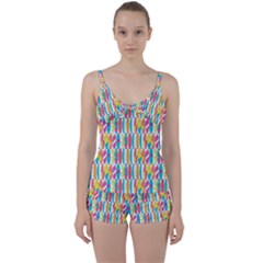 Rainbow Colored Waikiki Surfboards  Tie Front Two Piece Tankini by PodArtist