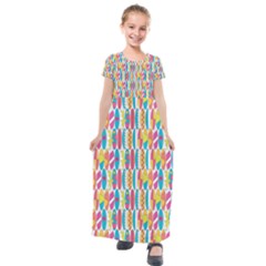 Rainbow Colored Waikiki Surfboards  Kids  Short Sleeve Maxi Dress by PodArtist