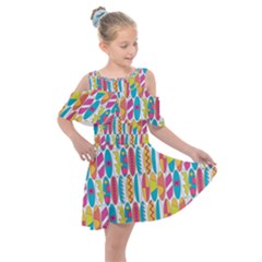 Rainbow Colored Waikiki Surfboards  Kids  Shoulder Cutout Chiffon Dress by PodArtist